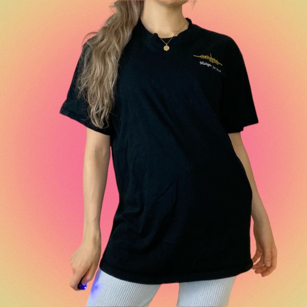 Vintage 80s Michigan 6-Pack Plane Embroidered Tee - Picture 1 of 12